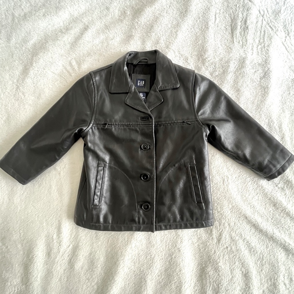 GAP Kids Youth Vintage Genuine Leather Jacket in Black. Size XXS